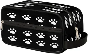 Cosmetic Bag for Women & Men, Portable Travel Makeup Organizer Toiletry Bag, Large Zipper Make Up Case for Travel Accessories, Black Paw Print