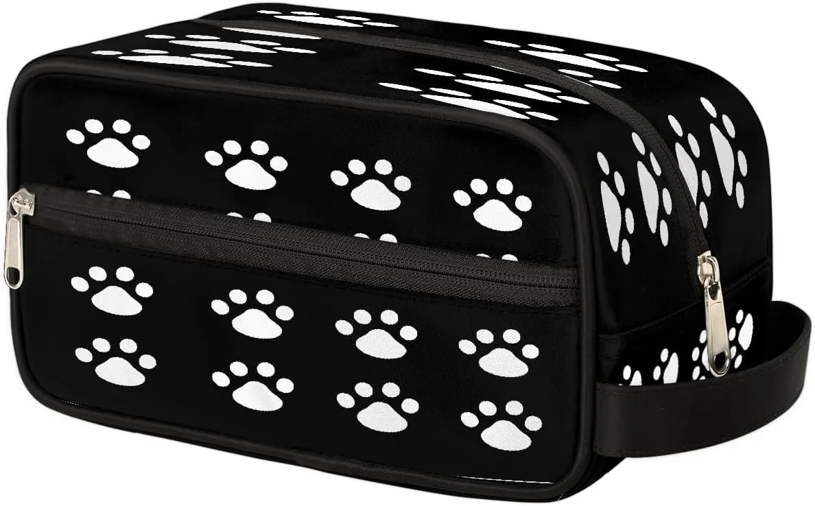 Cosmetic Bag for Women & Men, Portable Travel Makeup Organizer Toiletry Bag, Large Zipper Make Up Case for Travel Accessories, Black Paw Print