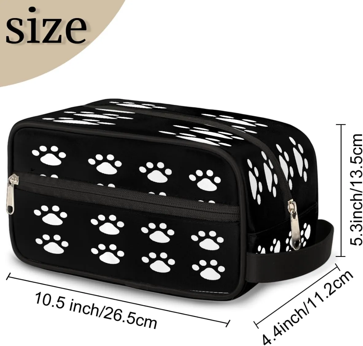 Cosmetic Bag for Women & Men, Portable Travel Makeup Organizer Toiletry Bag, Large Zipper Make Up Case for Travel Accessories, Black Paw Print