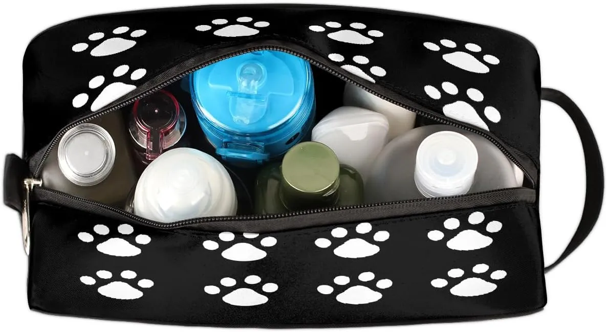 Cosmetic Bag for Women & Men, Portable Travel Makeup Organizer Toiletry Bag, Large Zipper Make Up Case for Travel Accessories, Black Paw Print