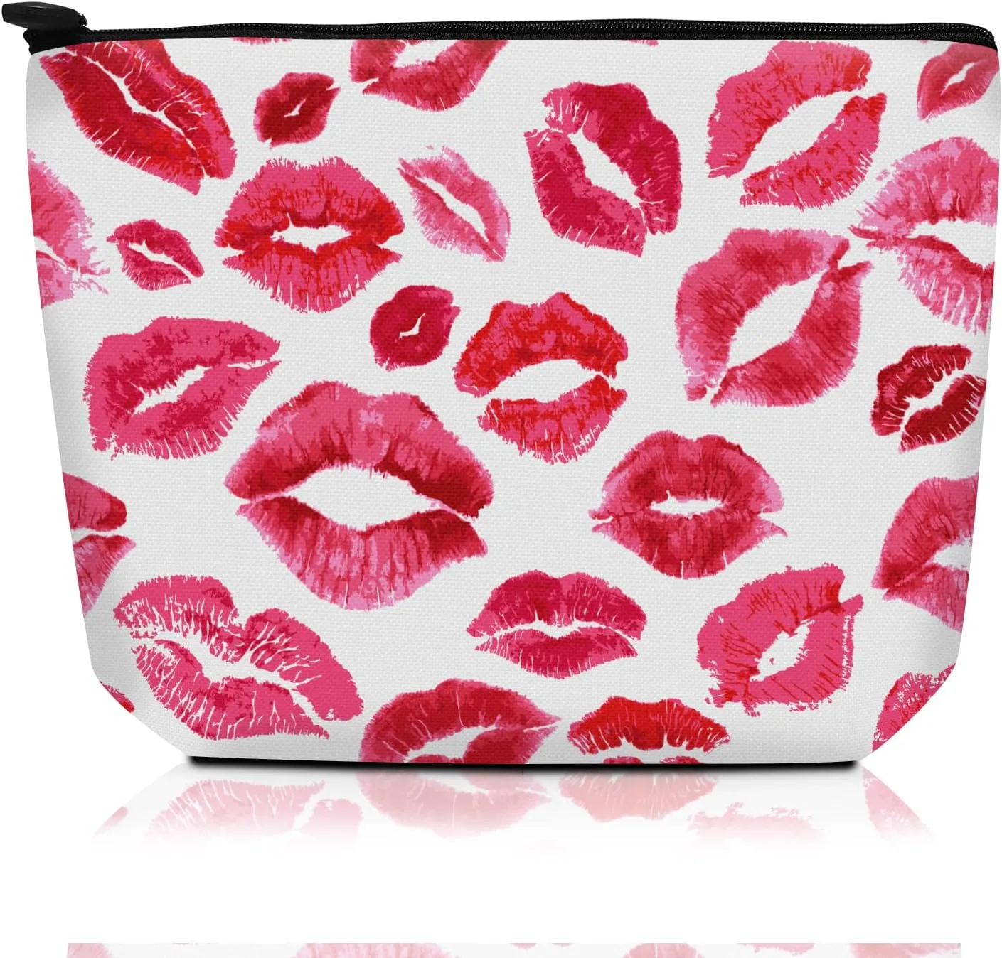 Cosmetic Bag Makeup Bag, Birthday Gifts for Women Mom, Cute Canvas Toiletry Bag, Durable Travel Toiletry Makeup Organizer Zipper Pouch, Lipstick Pouch, Red Romantic Lip