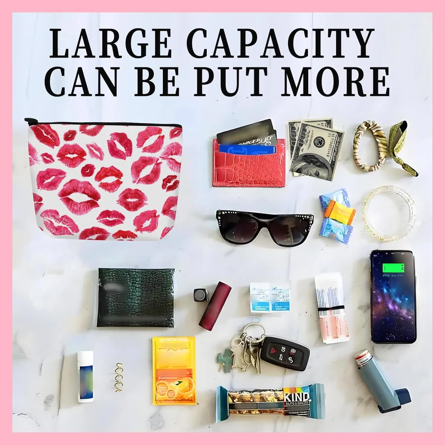 Cosmetic Bag Makeup Bag, Birthday Gifts for Women Mom, Cute Canvas Toiletry Bag, Durable Travel Toiletry Makeup Organizer Zipper Pouch, Lipstick Pouch, Red Romantic Lip