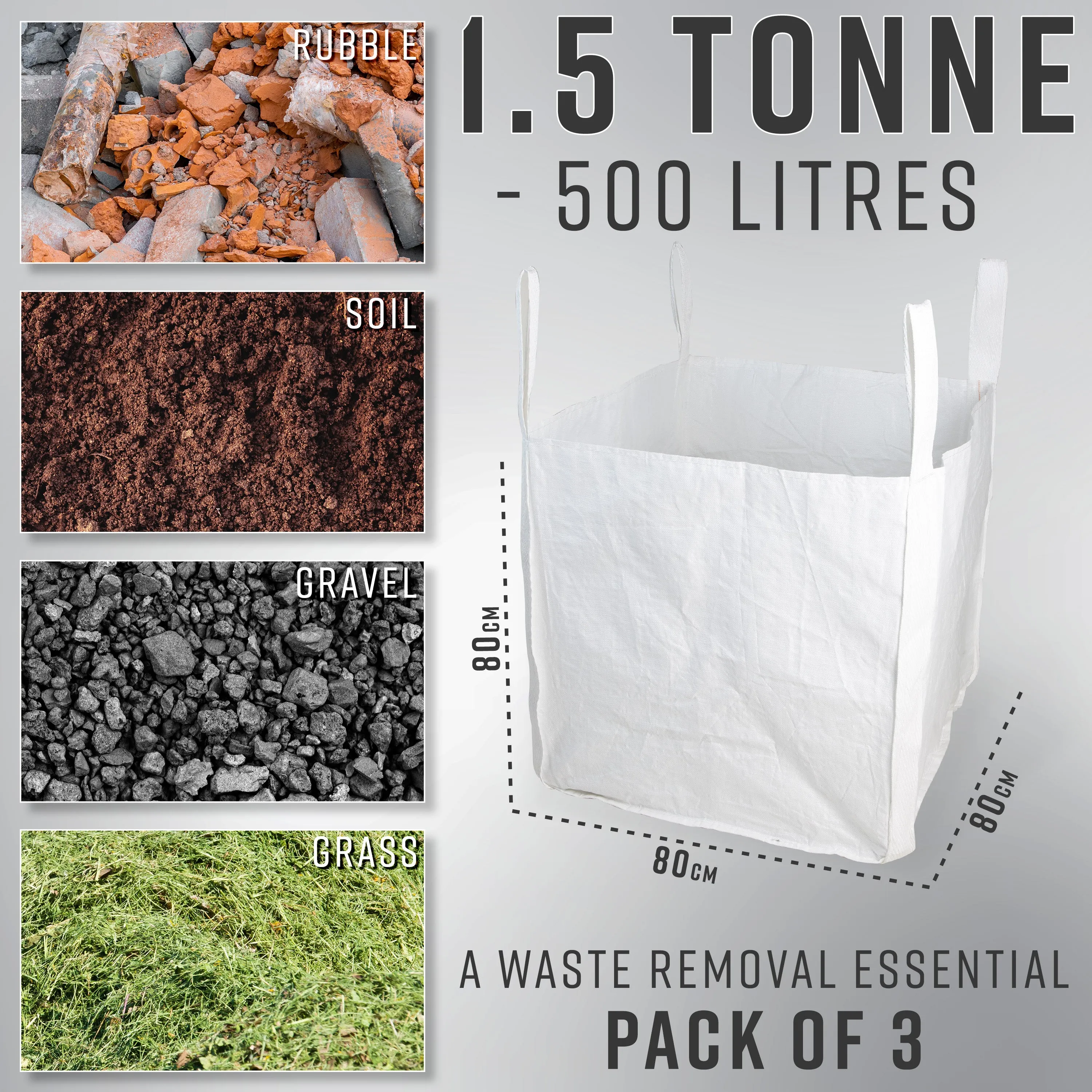 Deco Express Garden Waste Bags - Heavy Duty Bags - White 1.5T - 3 Pack