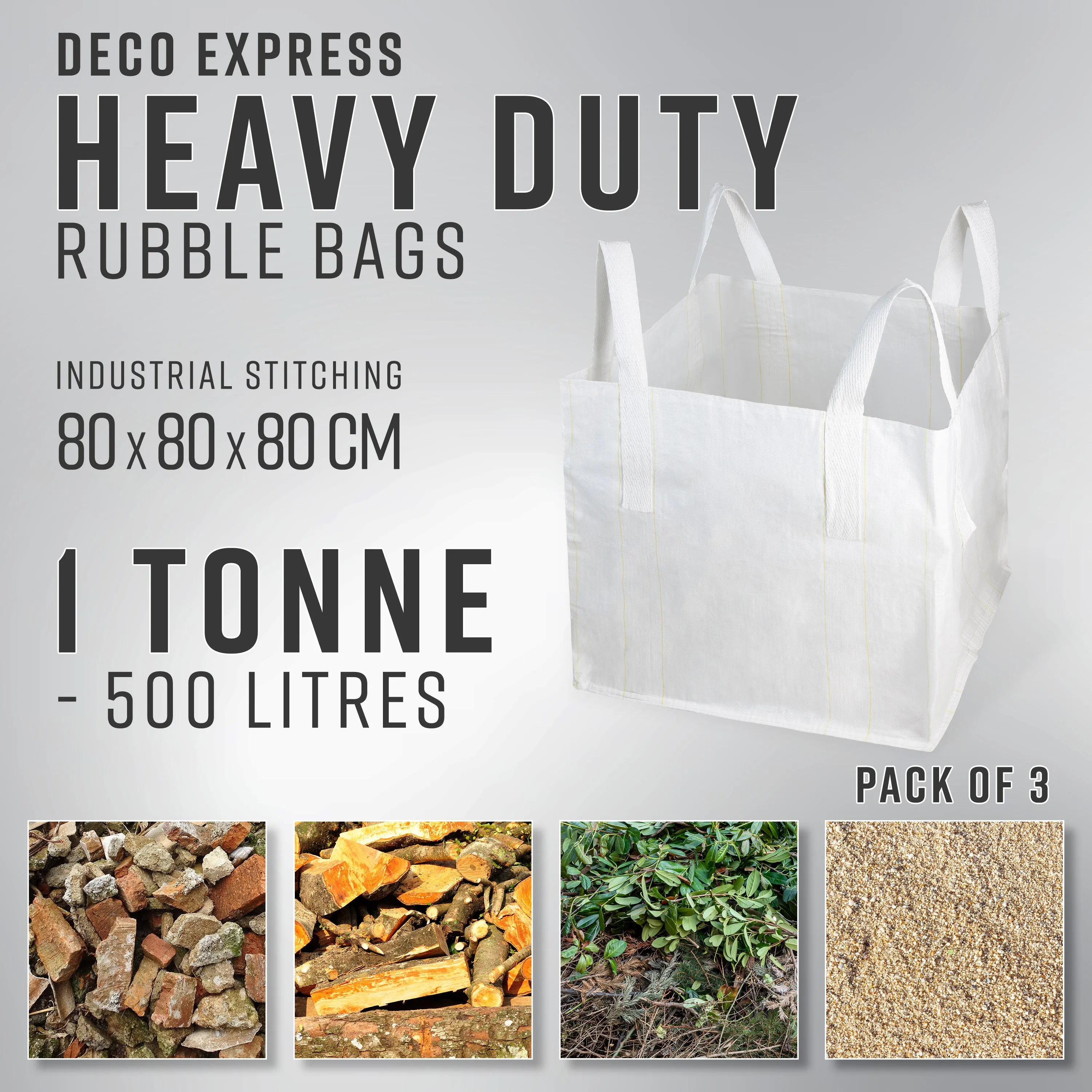 Deco Express Garden Waste Bags - Heavy Duty Bags - White 1T - 3 Pack