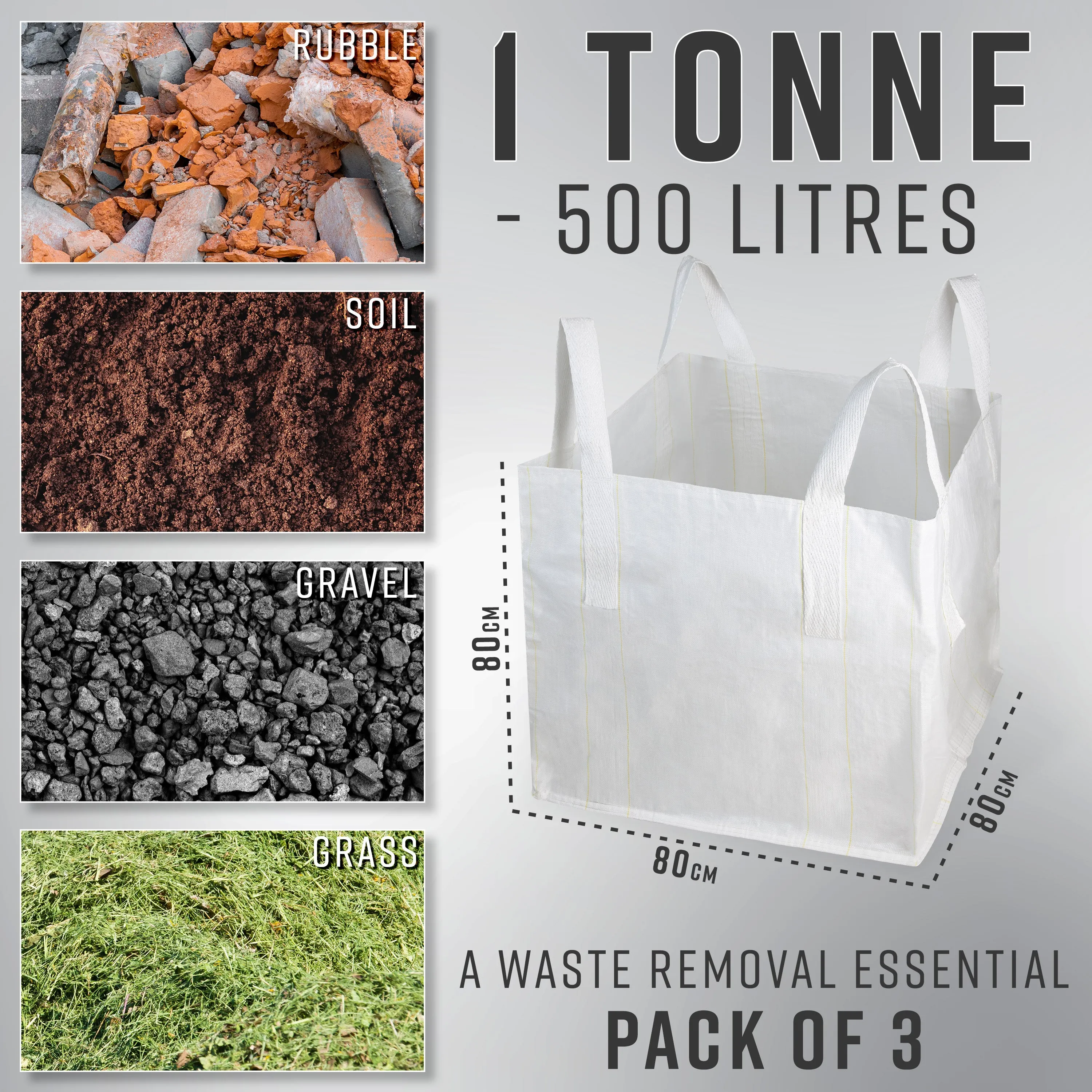 Deco Express Garden Waste Bags - Heavy Duty Bags - White 1T - 3 Pack