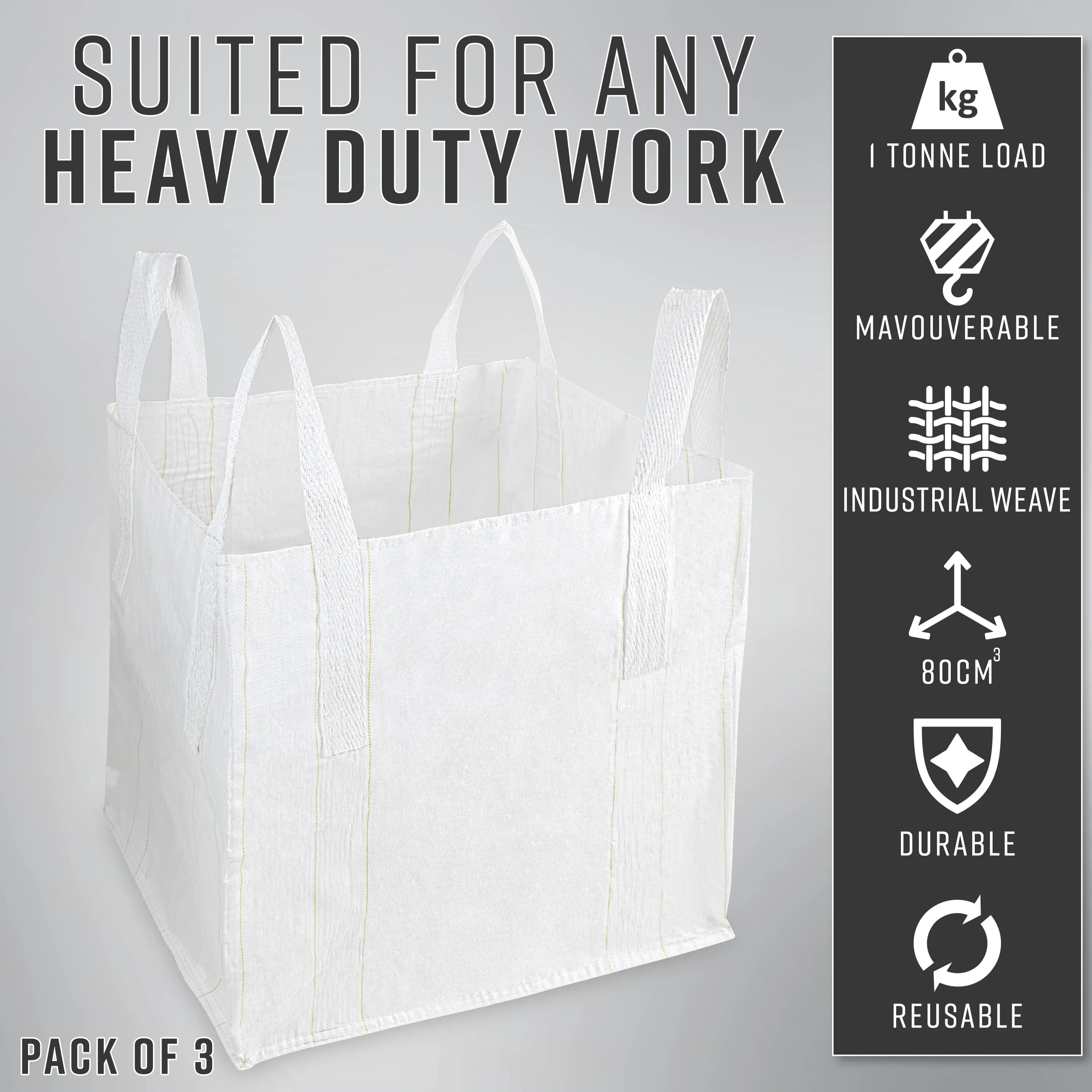 Deco Express Garden Waste Bags - Heavy Duty Bags - White 1T - 3 Pack