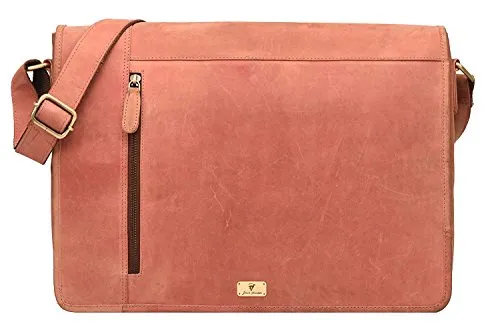 Devil Hunter Leather Laptop Messenger Bag Vintage Briefcase Satchel for Men and Women- 16 Inch