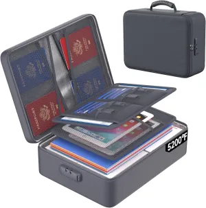 ENGPOW 5200F Fireproof Document Bag with Lock, Upgraded Heat Insulated FireproofWaterproof Box 8 Layers Document Organizer, Portable Home Travel Safe Storage Box for Important Files, Laptop, Gray