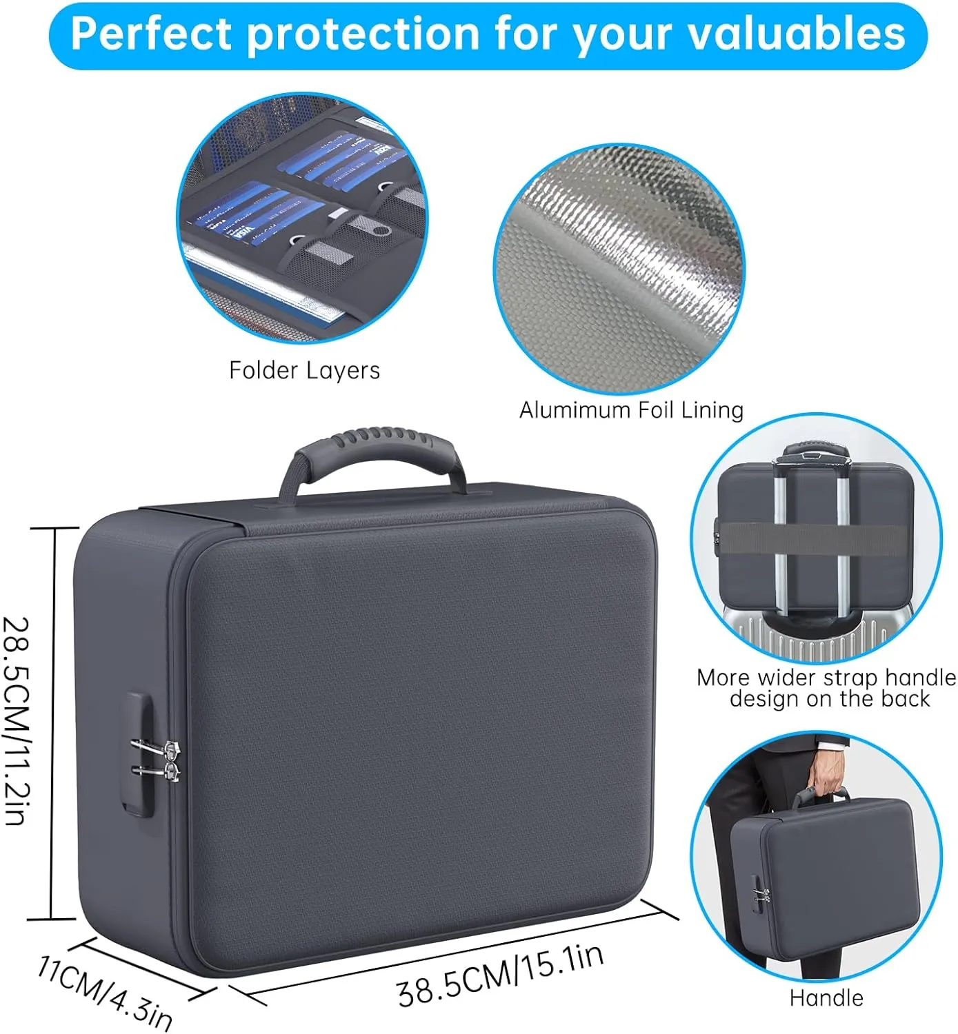 ENGPOW 5200F Fireproof Document Bag with Lock, Upgraded Heat Insulated FireproofWaterproof Box 8 Layers Document Organizer, Portable Home Travel Safe Storage Box for Important Files, Laptop, Gray