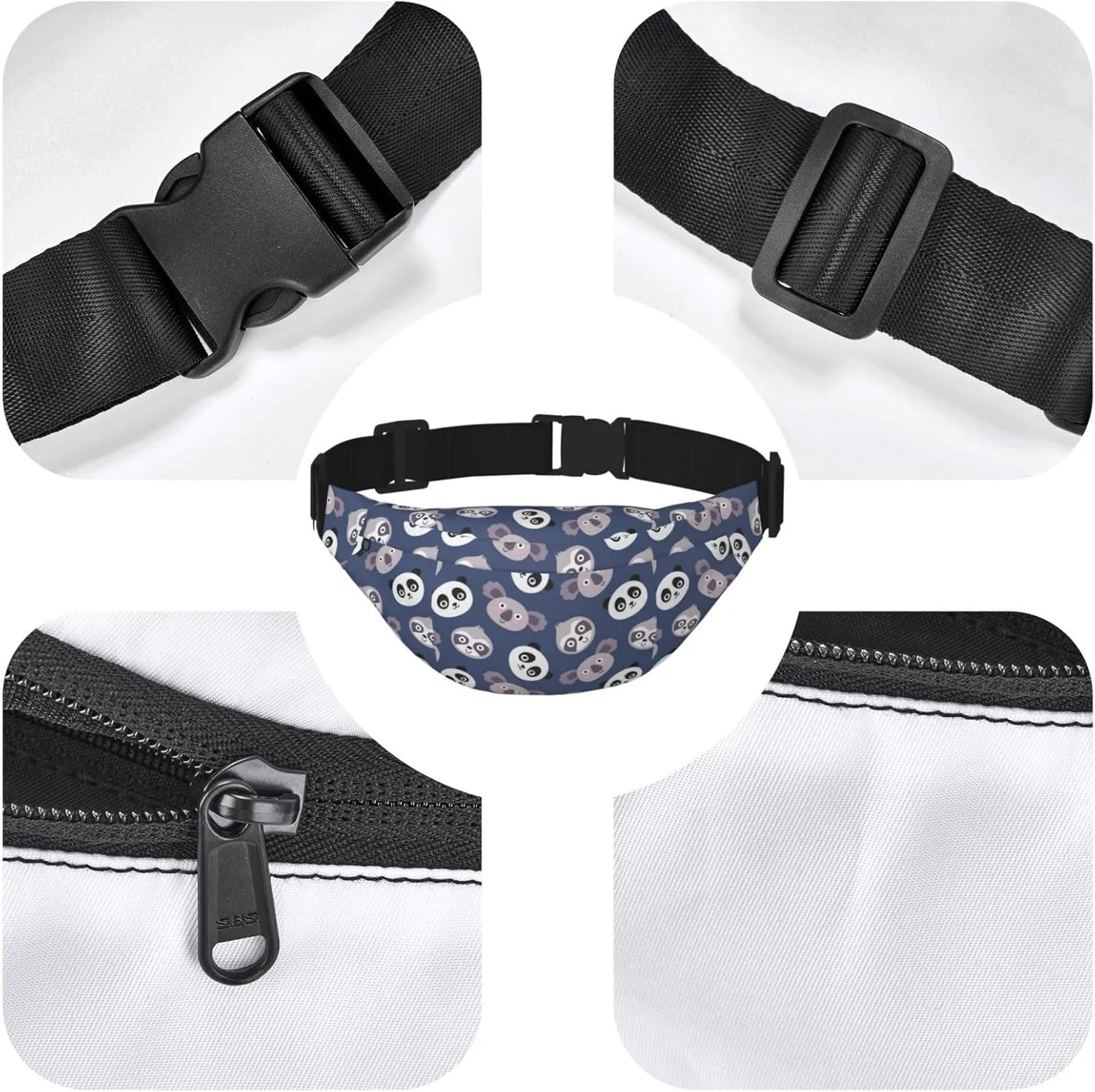 Fanny Pack for Women Men,Cute Panda Koala Pattern Large Crossbody Waist Pack Belt Bag for Workout Hiking Running Travel