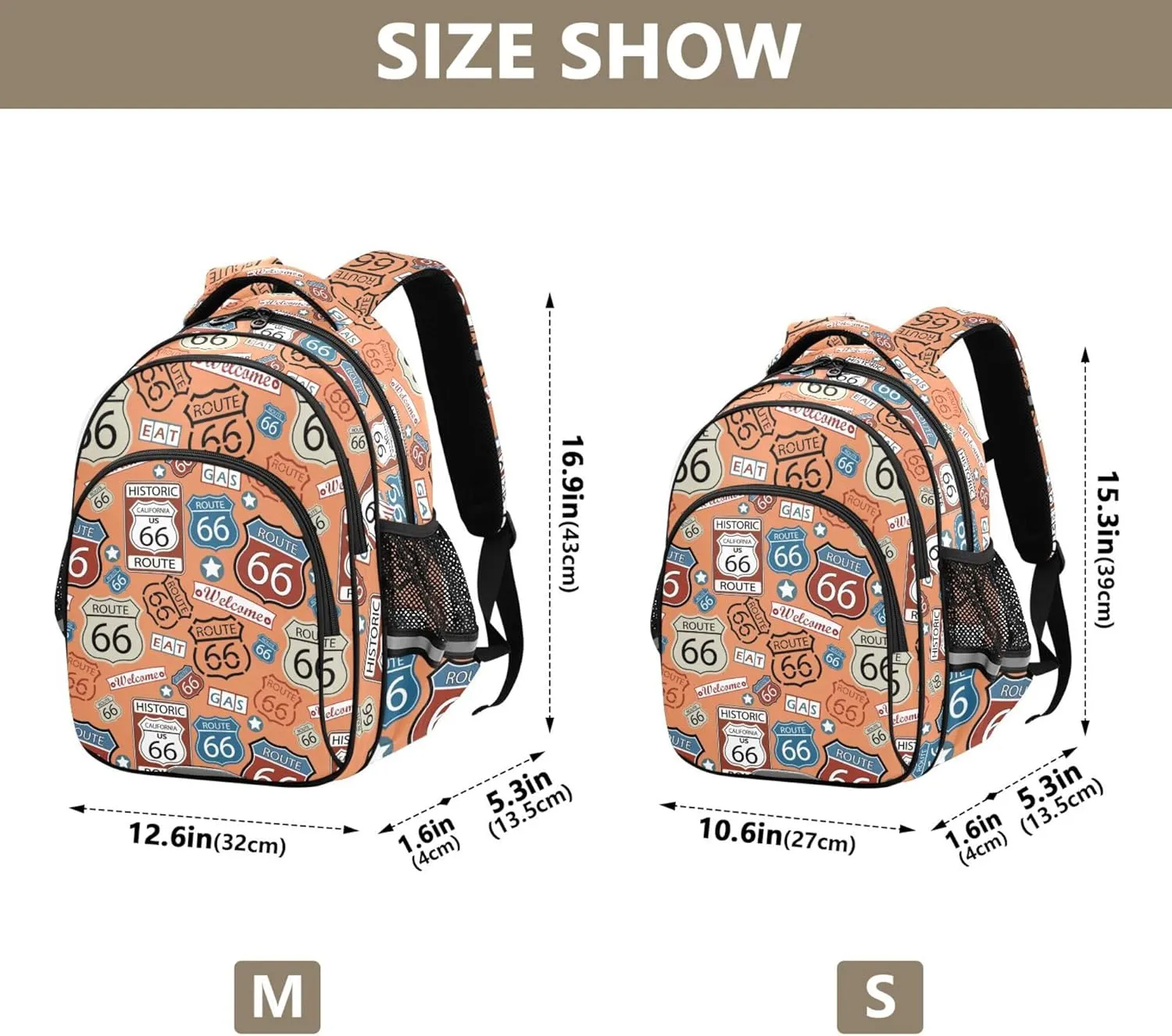 Fisyme Route 66 Backpack Laptop Back Pack Daycare Bag Bookbag Travel School Backpacks Medium