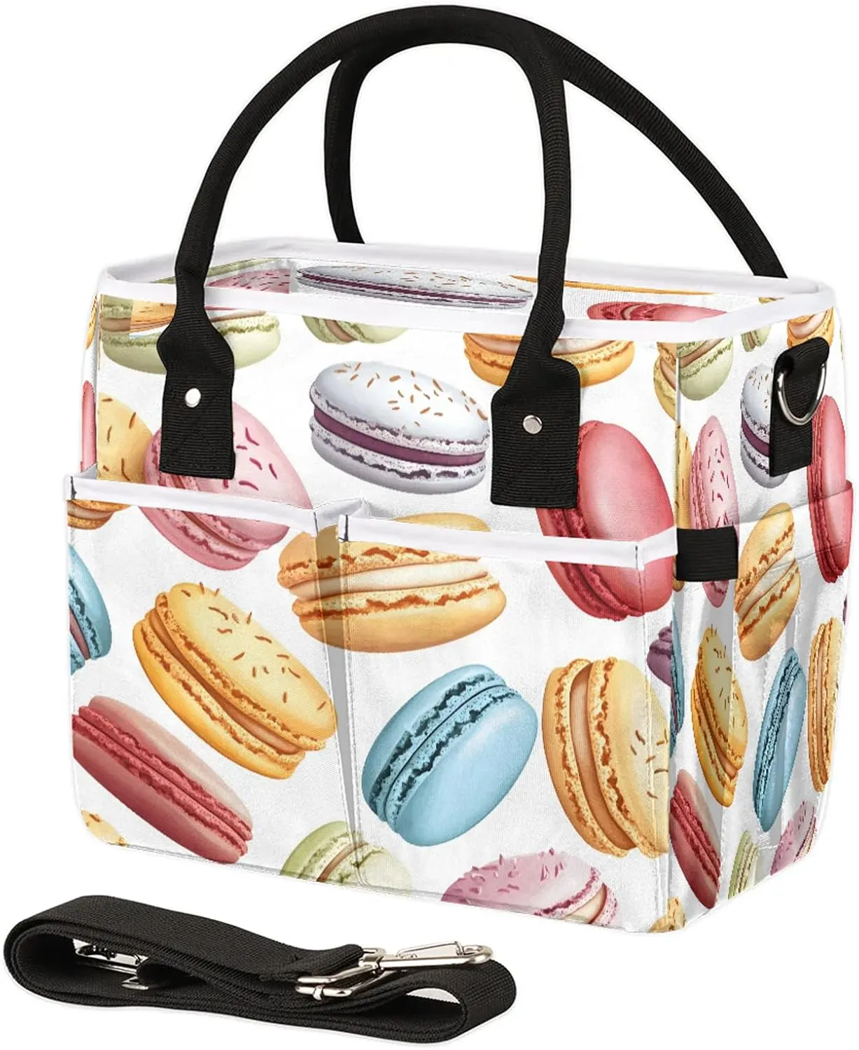 French Macarons Large Insulated Lunch Bag for Women Adult Colorful Leakproof Cooler Bag Lunch Box Tote with Shoulder Strap for Work, Picnic