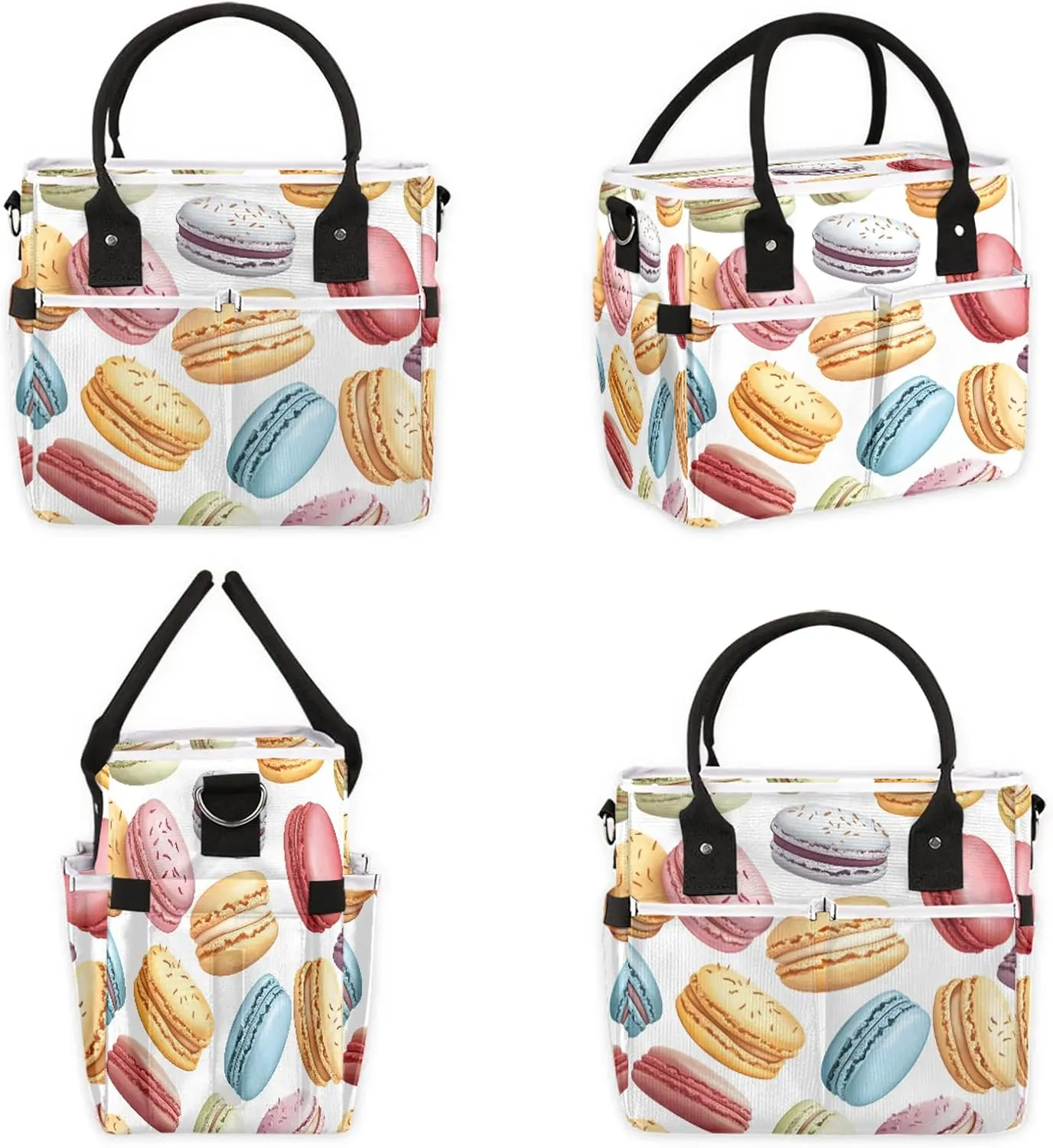 French Macarons Large Insulated Lunch Bag for Women Adult Colorful Leakproof Cooler Bag Lunch Box Tote with Shoulder Strap for Work, Picnic