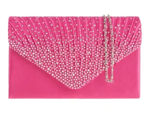 Fuchsia Pink Diamante Overlay Clutch Bag