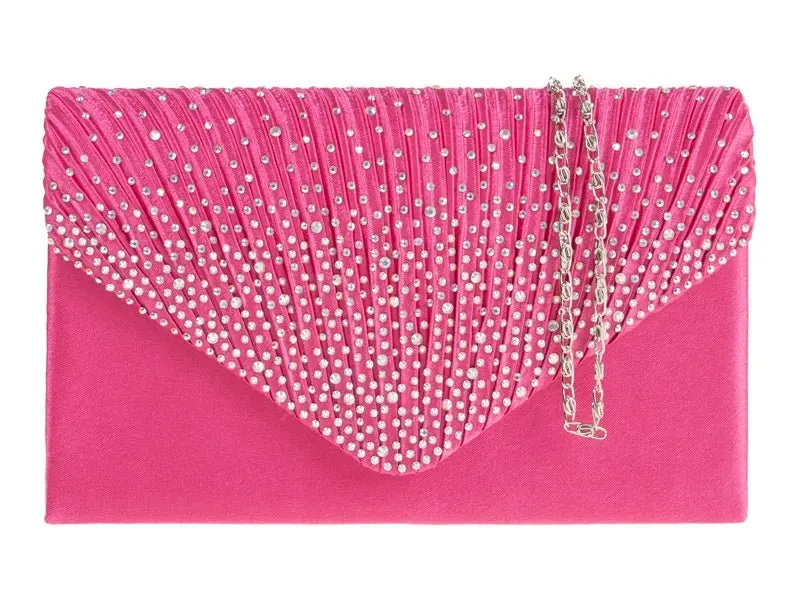 Fuchsia Pink Diamante Overlay Clutch Bag