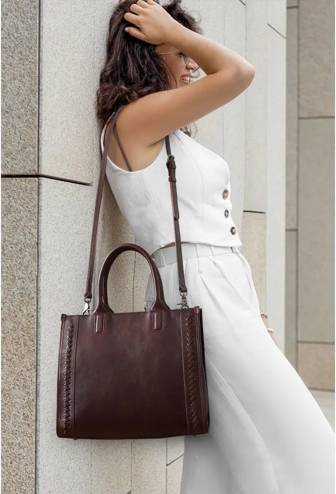 Genuine Leather Handbags Purses for Women Medium Satchel Tote Shoulder Crossbody Bags Top Handle with Strap