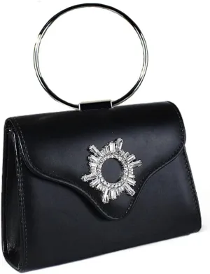 handbag with crystal decoration, evening bag with round metal ring handle, suitable for shopping at banquets and parties