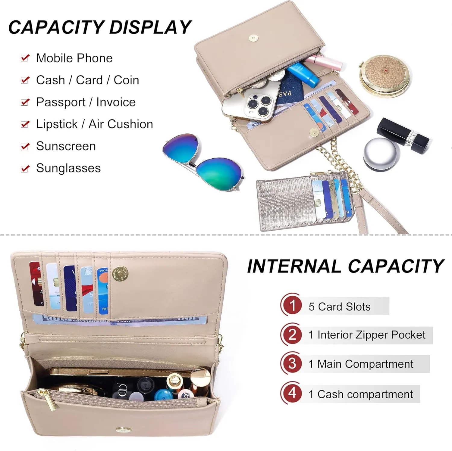 KUKOO Small Crossbody Bag for Women Cell Phone Wallet Purse Clutch Handbags with Credit Card Slots