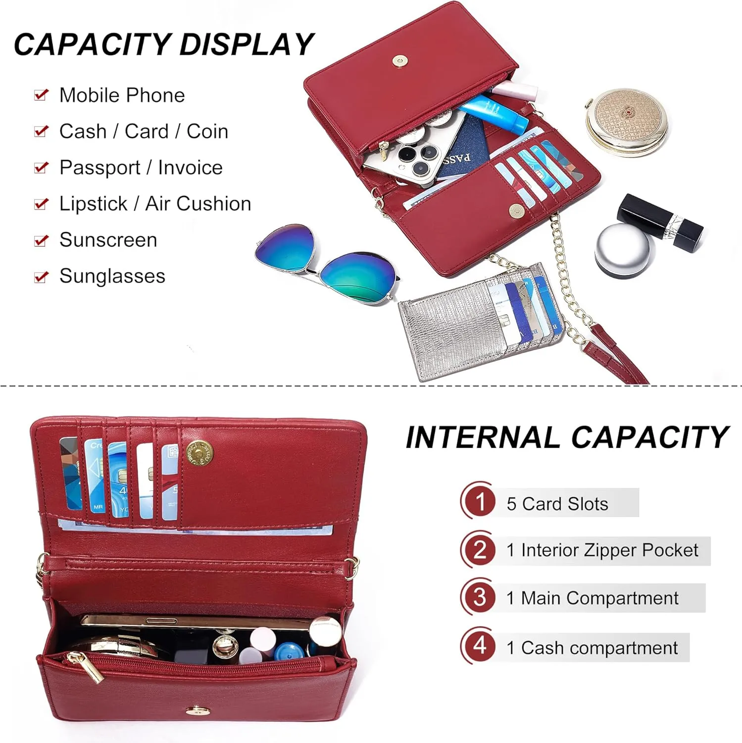 KUKOO Small Crossbody Bag for Women Cell Phone Wallet Purse Clutch Handbags with Credit Card Slots
