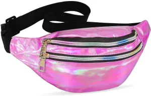 LIVACASA Holographic Fanny Packs for Women Cute Waist Packs Shiny Waist Bum Bag Waterproof for Travel Party Festival Running Hiking
