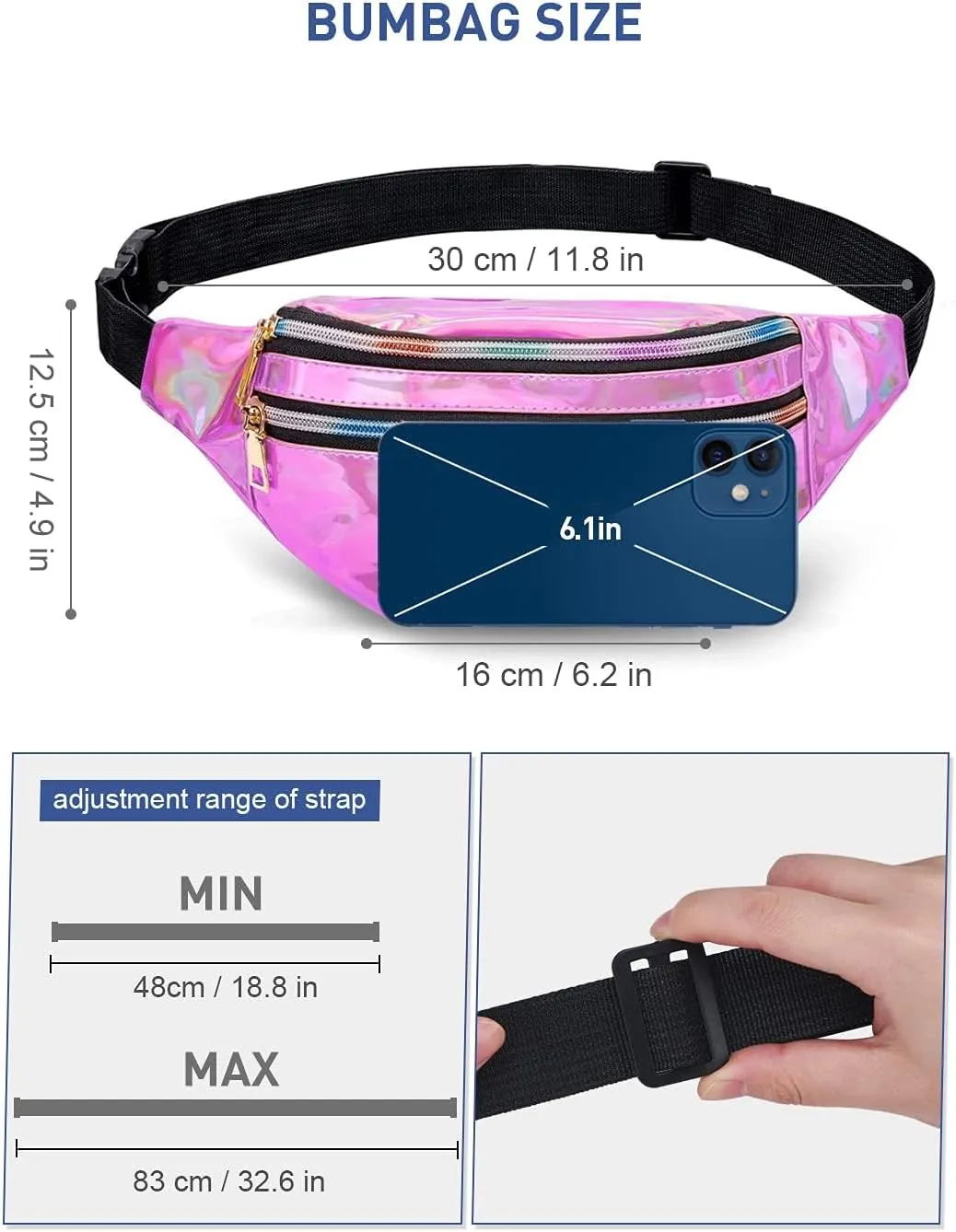 LIVACASA Holographic Fanny Packs for Women Cute Waist Packs Shiny Waist Bum Bag Waterproof for Travel Party Festival Running Hiking