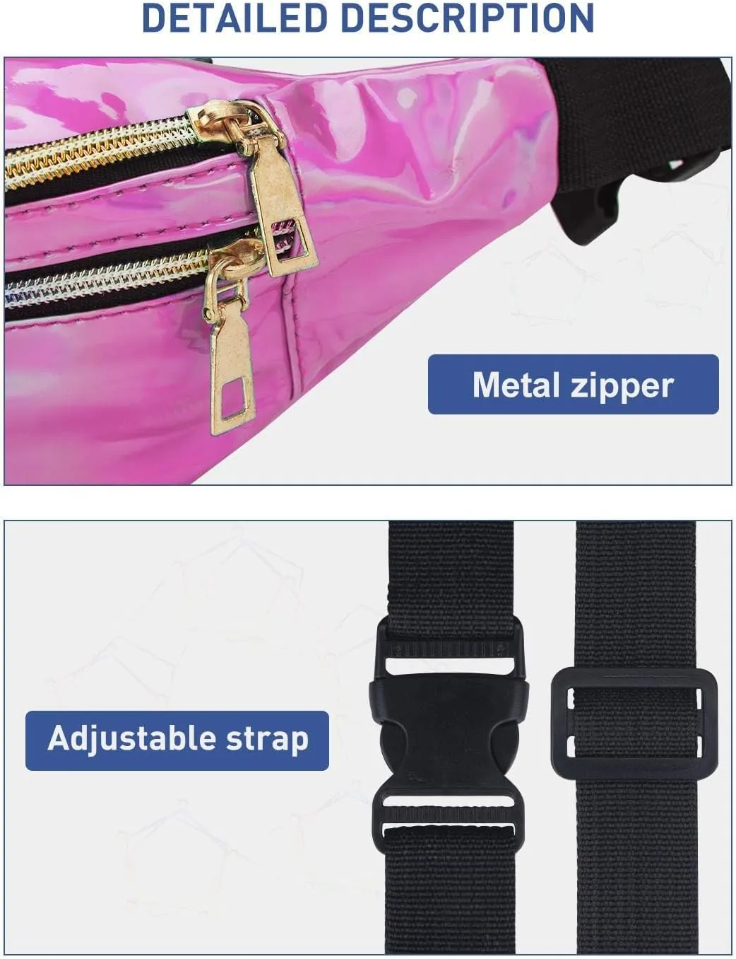 LIVACASA Holographic Fanny Packs for Women Cute Waist Packs Shiny Waist Bum Bag Waterproof for Travel Party Festival Running Hiking