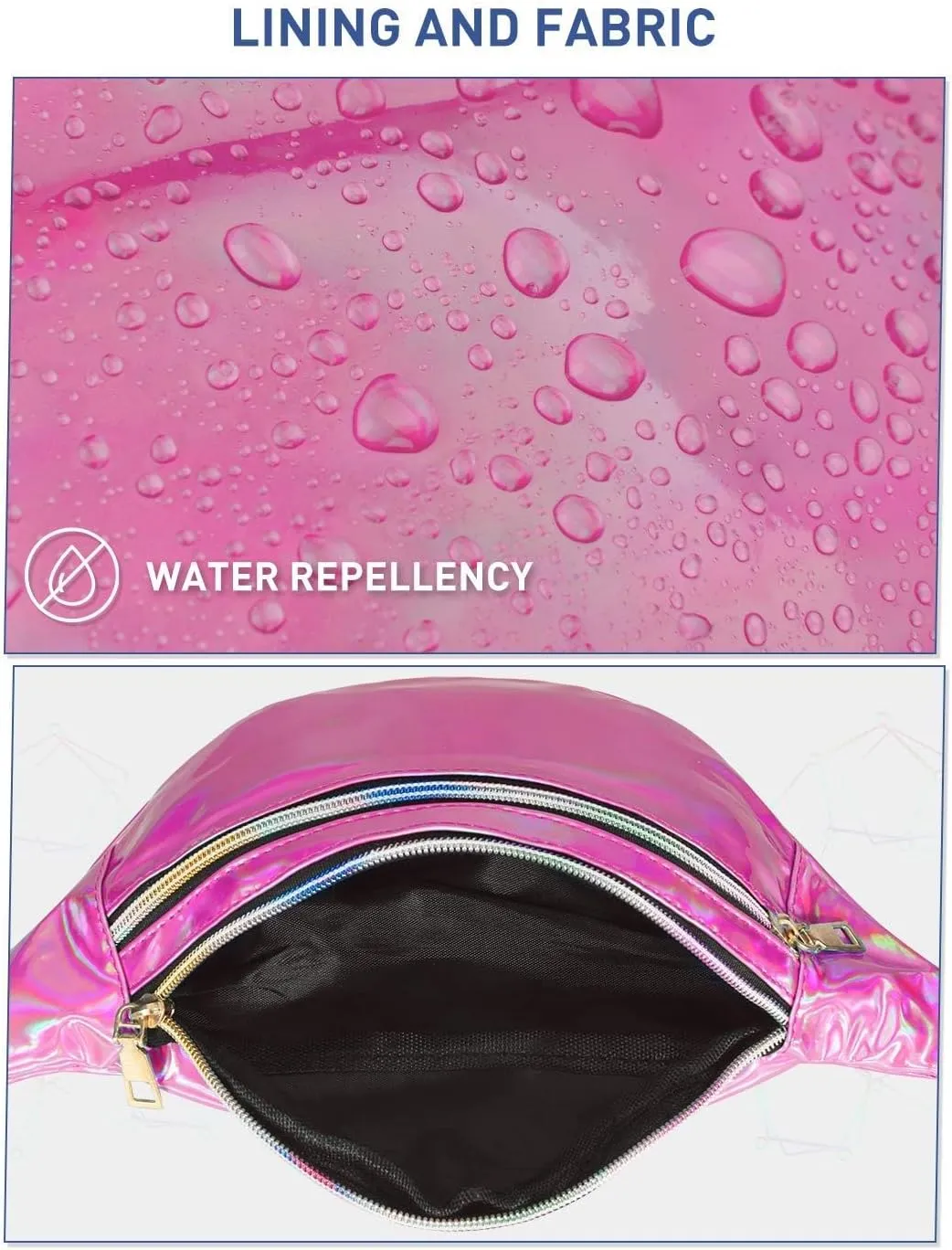 LIVACASA Holographic Fanny Packs for Women Cute Waist Packs Shiny Waist Bum Bag Waterproof for Travel Party Festival Running Hiking