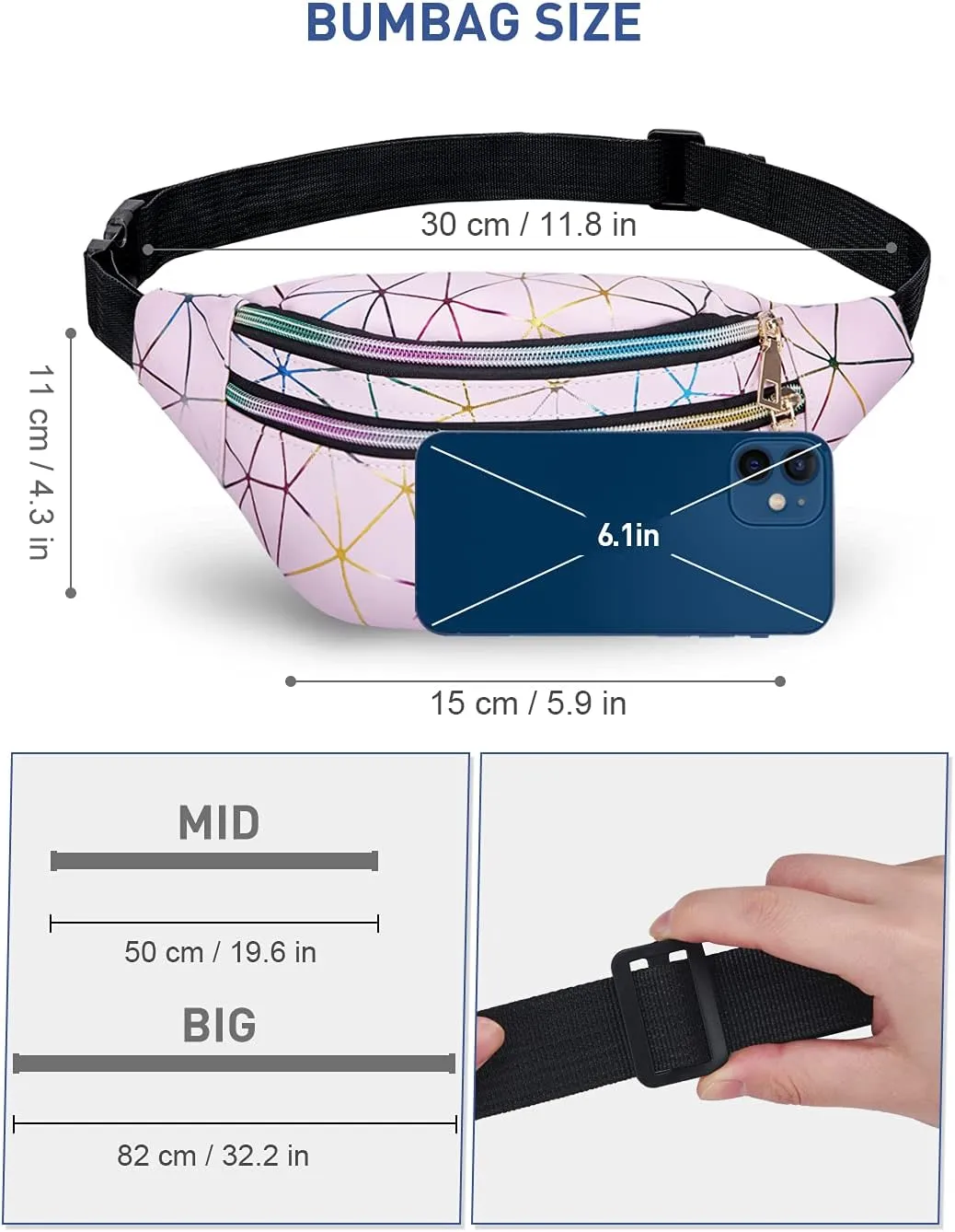 LIVACASA Holographic Fanny Packs for Women Waterproof Waist Packs Shiny with Adjustable Belt Diamond Lattice Pattern for Party Festival Trip Cute Pink