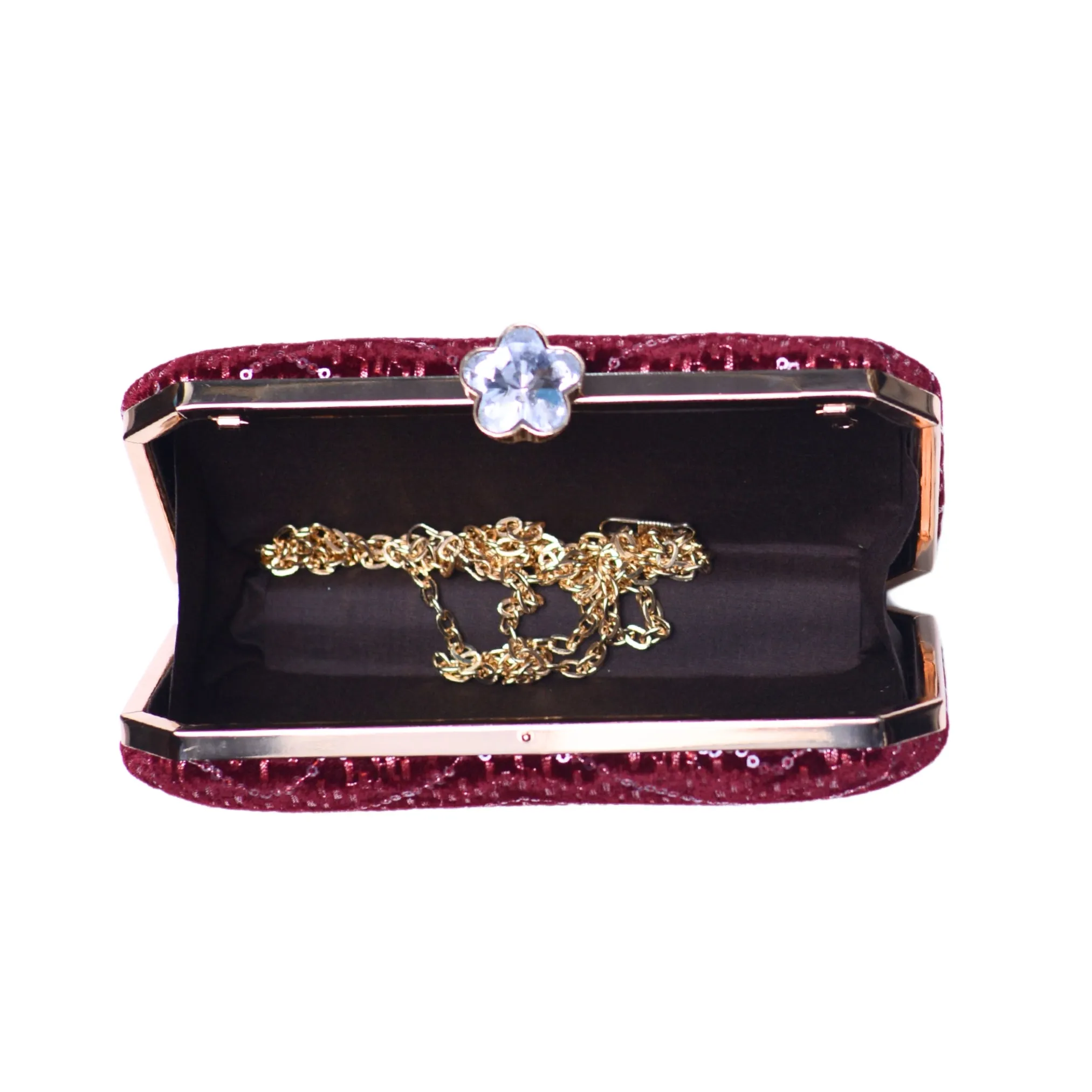Maroon Zigzag Sequins Embroidery Fabric Clutch
