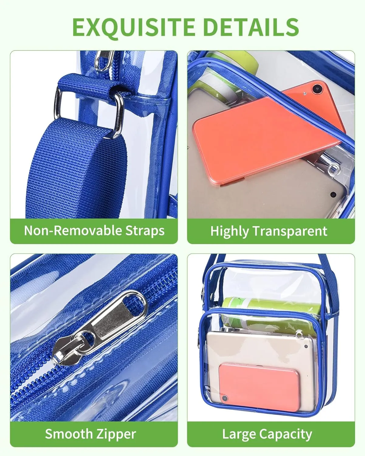 MAY TREE Clear Messenger Bag Stadium Approved Clear Bag Purse for Stadium Events Concert Sport Work