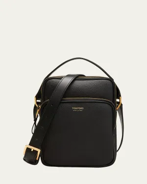 Men's Leather Double Zip Messenger Bag
