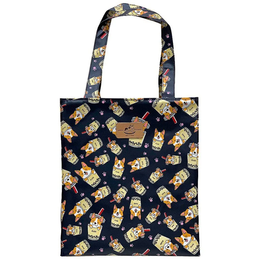 Midnight Blue Boba Corgi Large Tote