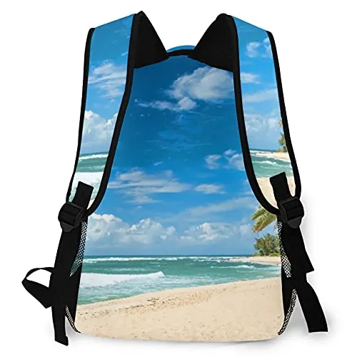 Multi leisure backpack,Ocean Untouched Sandy Beach Palms Pacific Tre, travel sports School bag for adult youth College Students