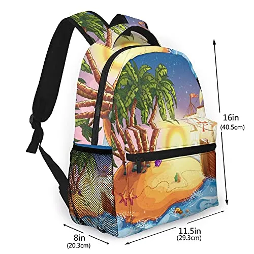 Multi leisure backpack,Pirate Ship,Ghost Ship On Exotic Sea Near Tre, travel sports School bag for adult youth College Students