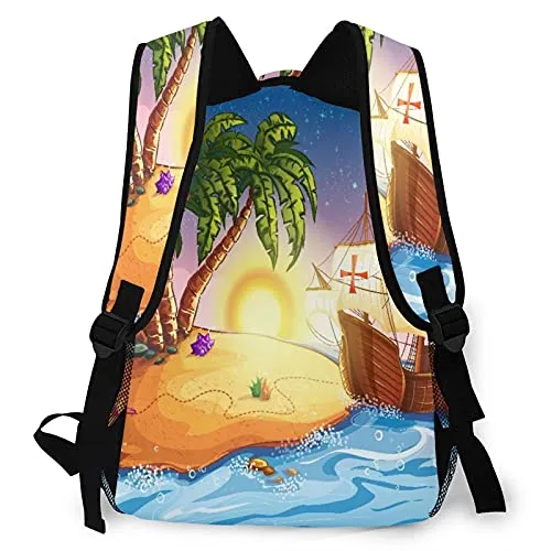 Multi leisure backpack,Pirate Ship,Ghost Ship On Exotic Sea Near Tre, travel sports School bag for adult youth College Students