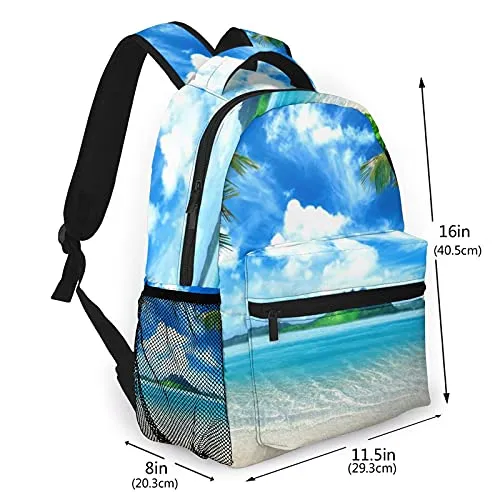 Multi leisure backpack,Summer Beach Blue Ocean With Coconut Palm Tre, travel sports School bag for adult youth College Students