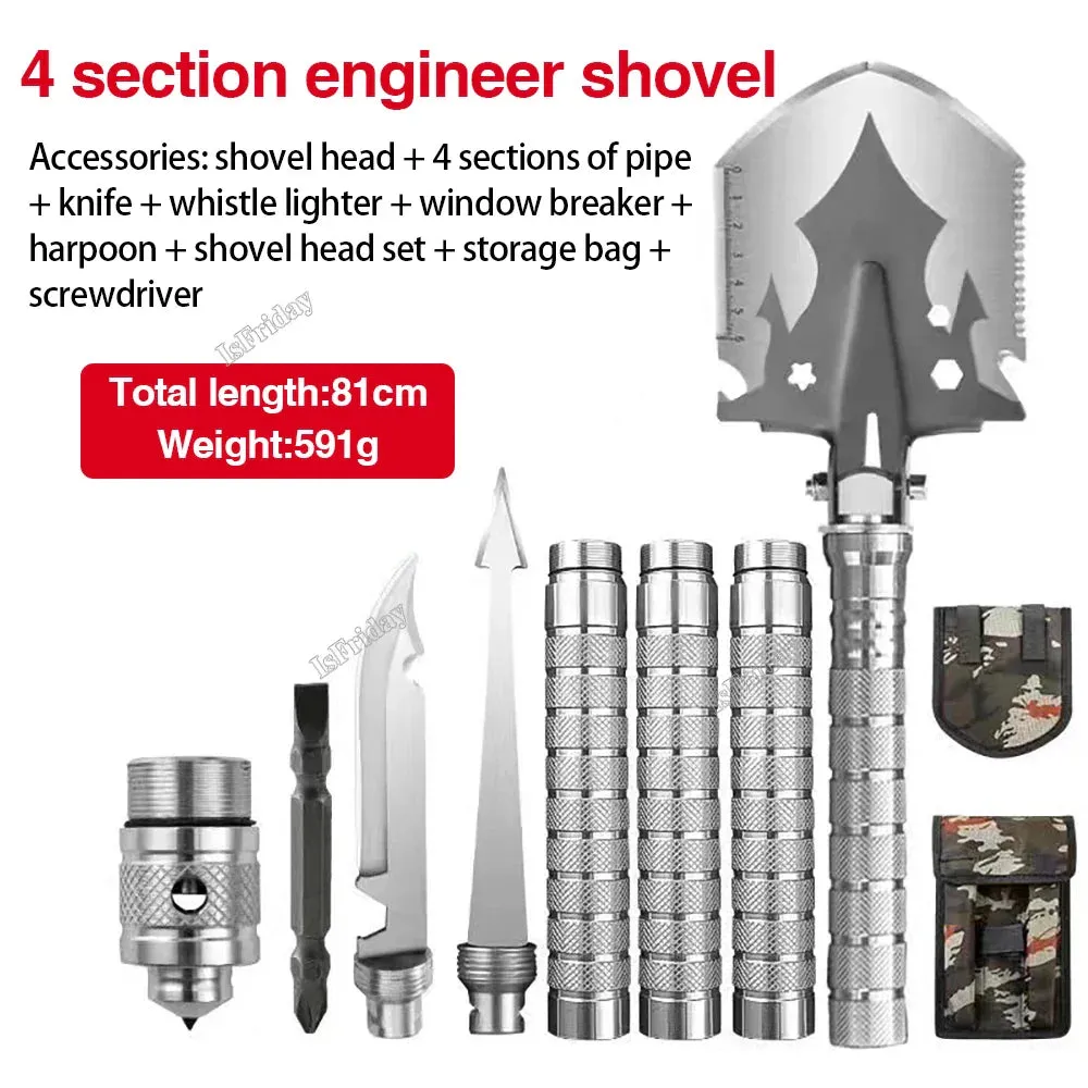 Multifunctional Outdoor Shovel 4-Section Pipe