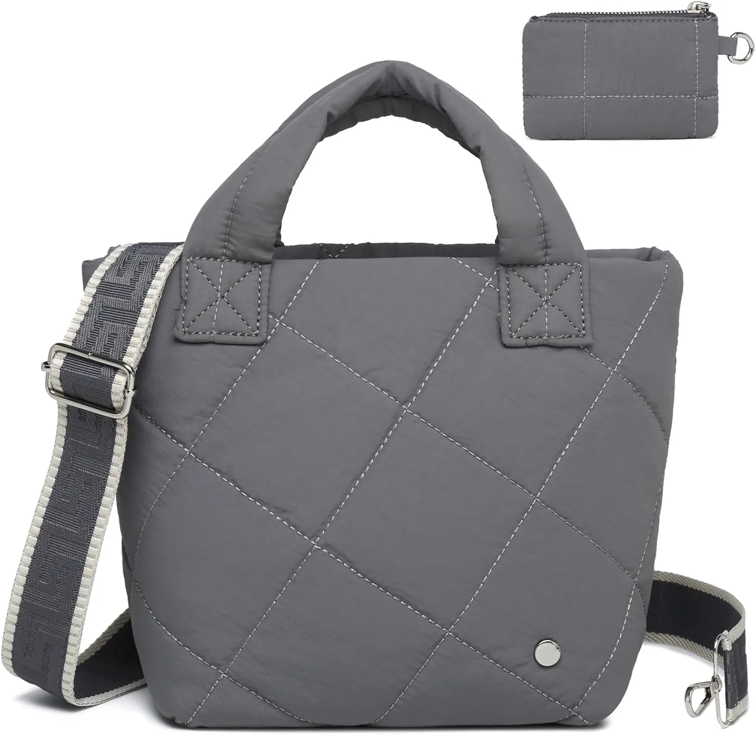 MYHOZEE Small Puffer Tote Bag, Quilted Crossbody Bags for Women Puffy Nylon Shoulder Purses Lightweight Mini Handbags