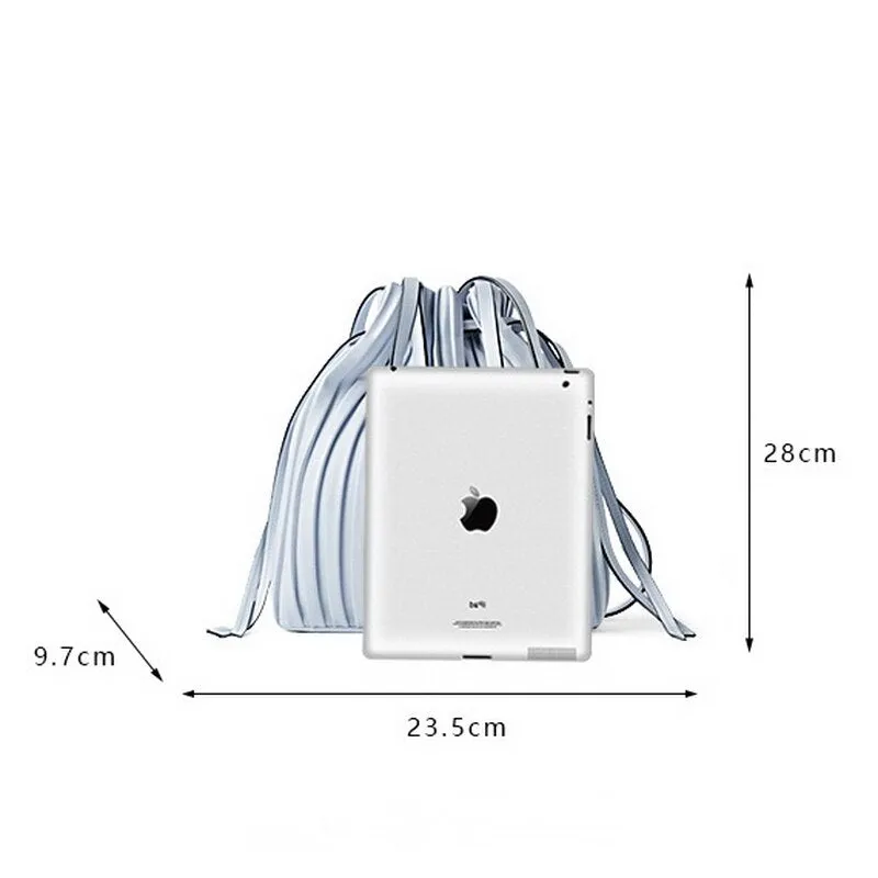 PU Leather Shoulder Bag Pleated Stripe Bucket Bag Ladies Crossbody Bag For Women Bag  Handbag
