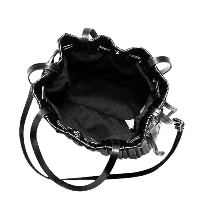 PU Leather Shoulder Bag Pleated Stripe Bucket Bag Ladies Crossbody Bag For Women Bag  Handbag