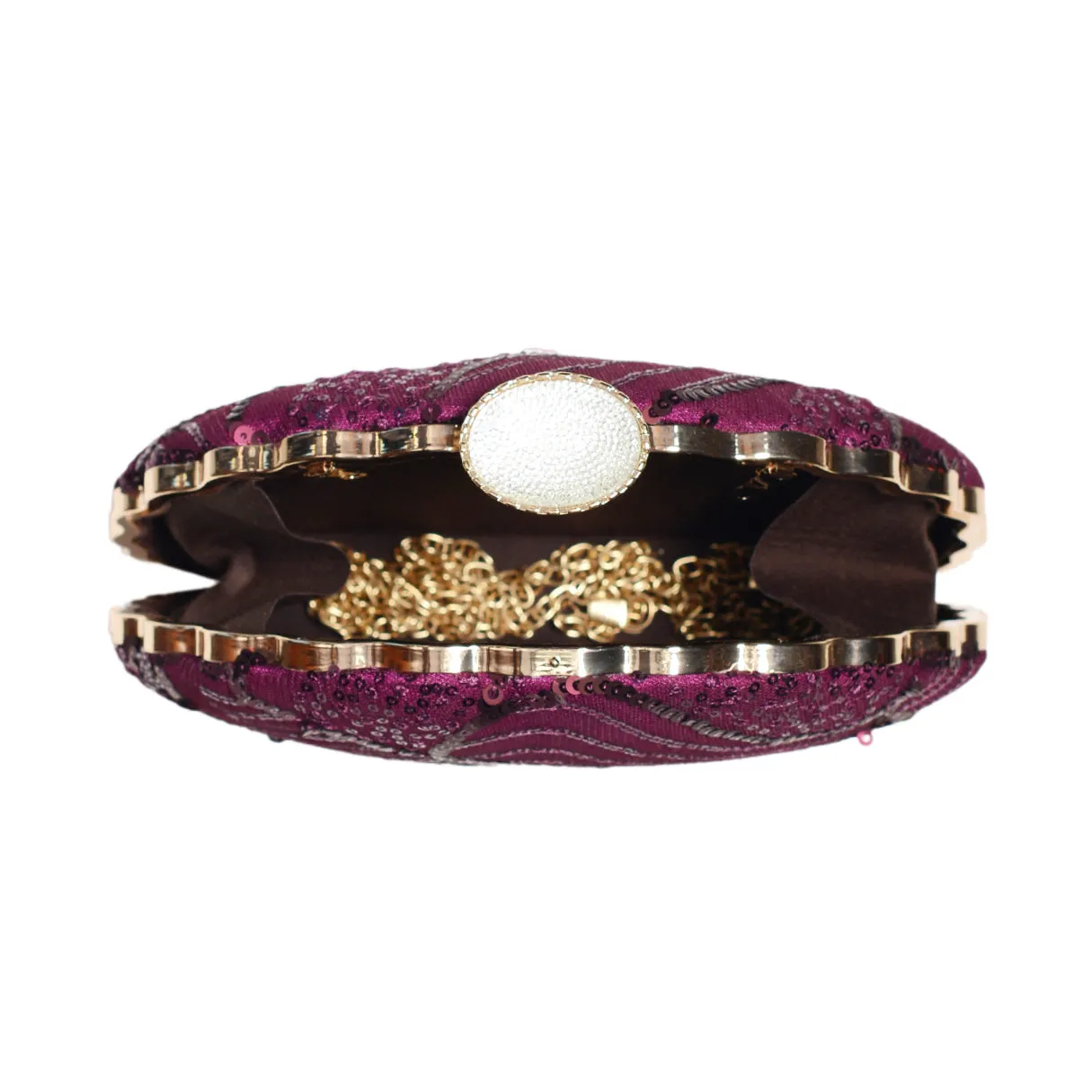 Purple Sequins Embroidery Half Moon Clutch