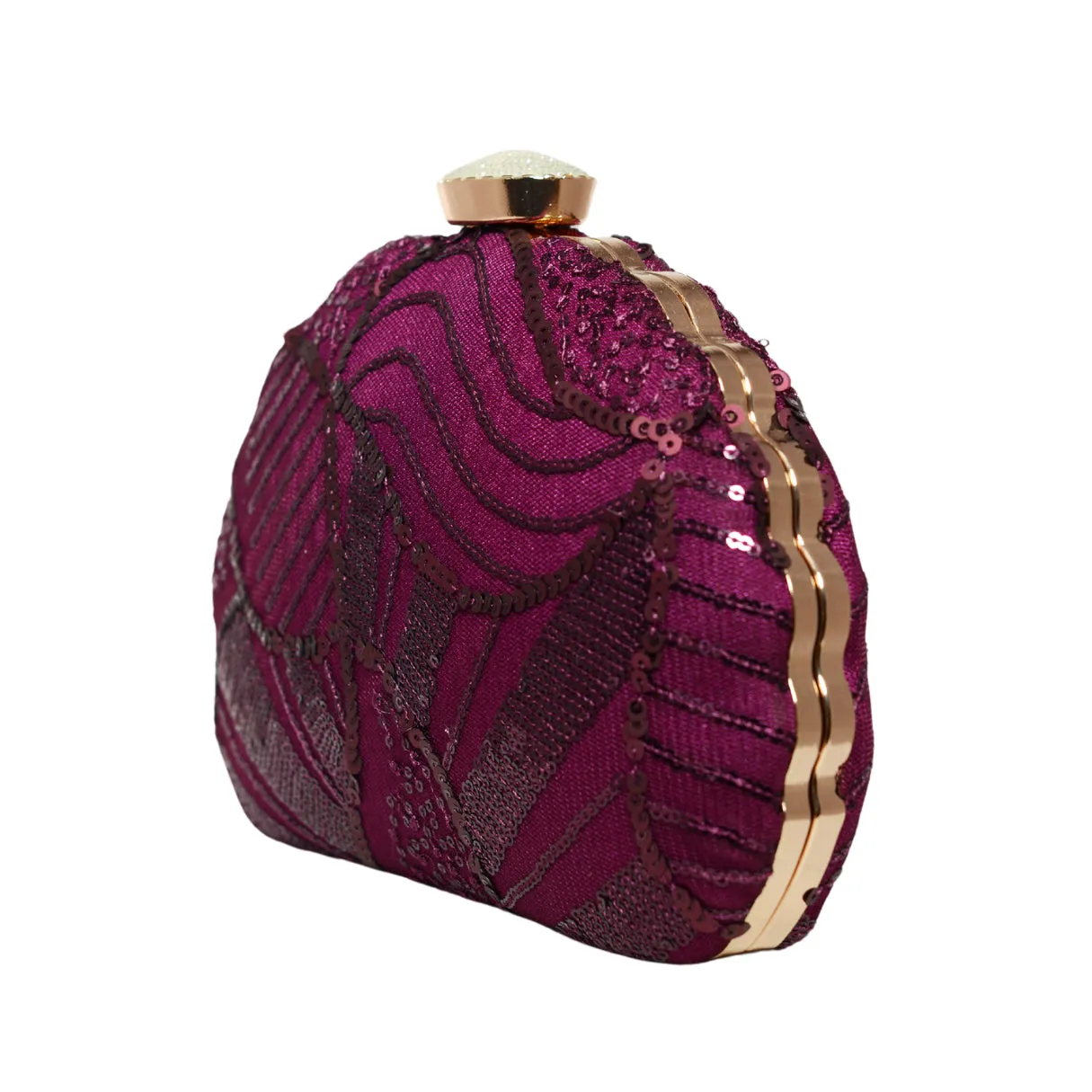 Purple Sequins Embroidery Half Moon Clutch