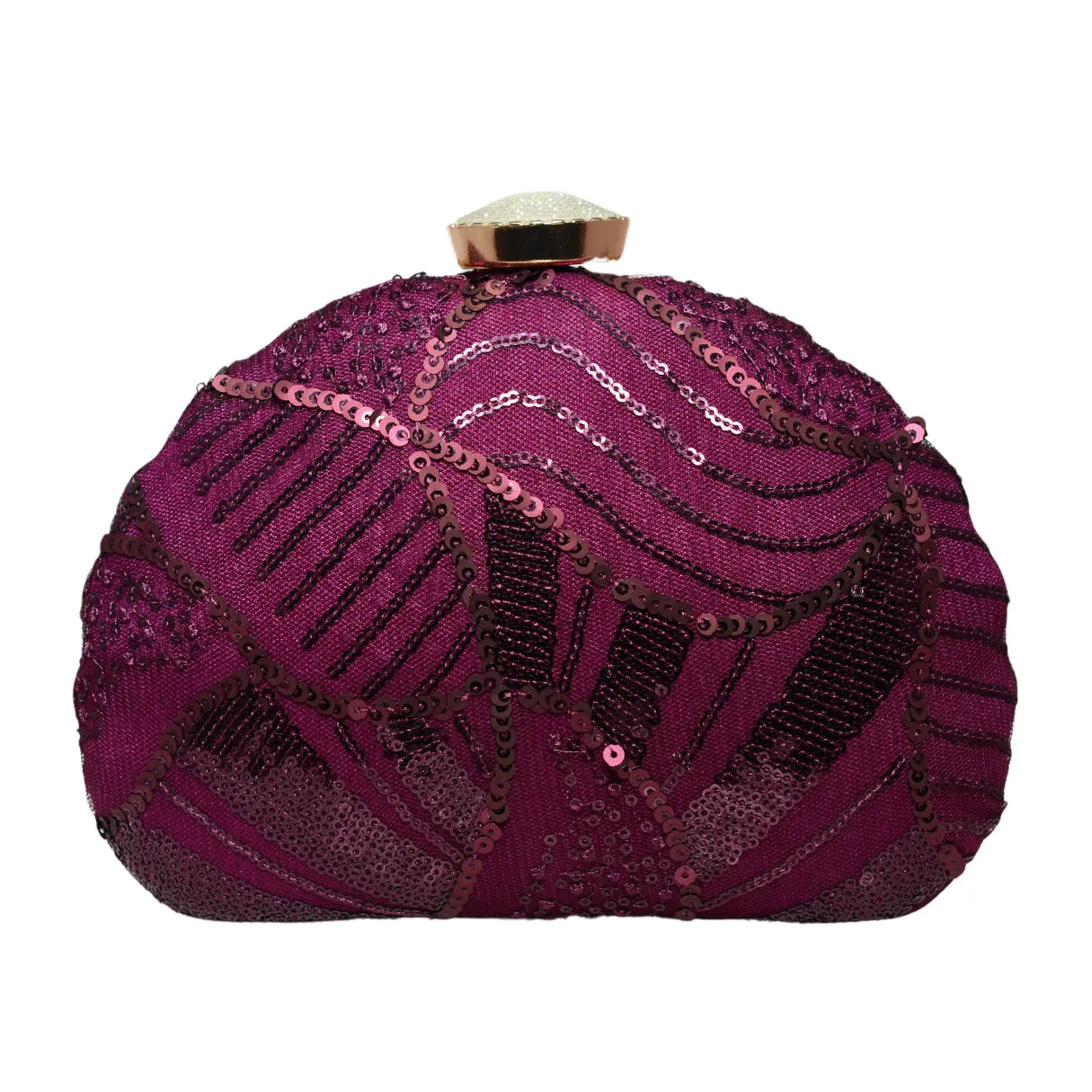 Purple Sequins Embroidery Half Moon Clutch