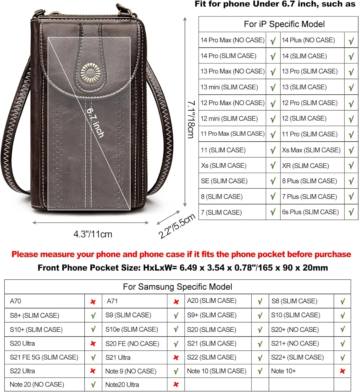 S-ZONE Women RFID Blocking Crossbody Cell Phone Purse Small Faux Leather Wallet Purse