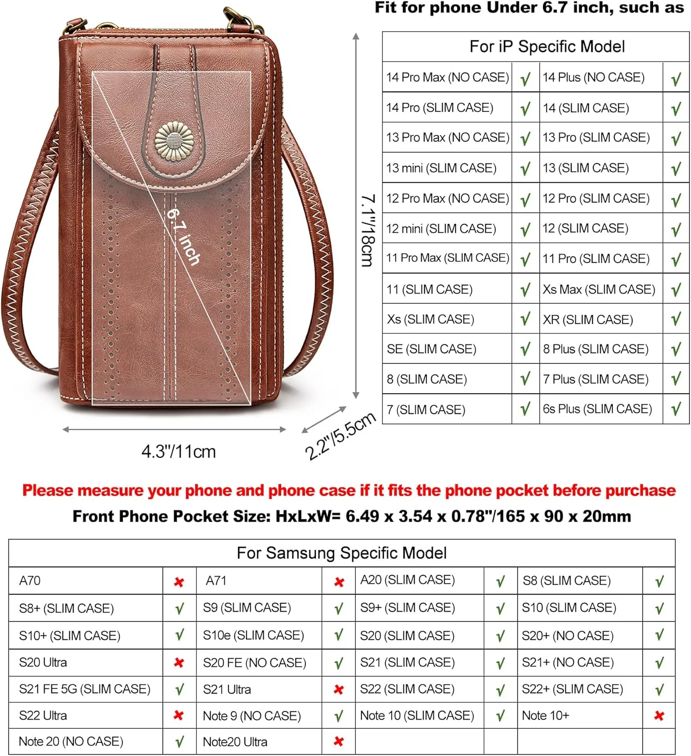 S-ZONE Women RFID Blocking Crossbody Cell Phone Purse Small Faux Leather Wallet Purse