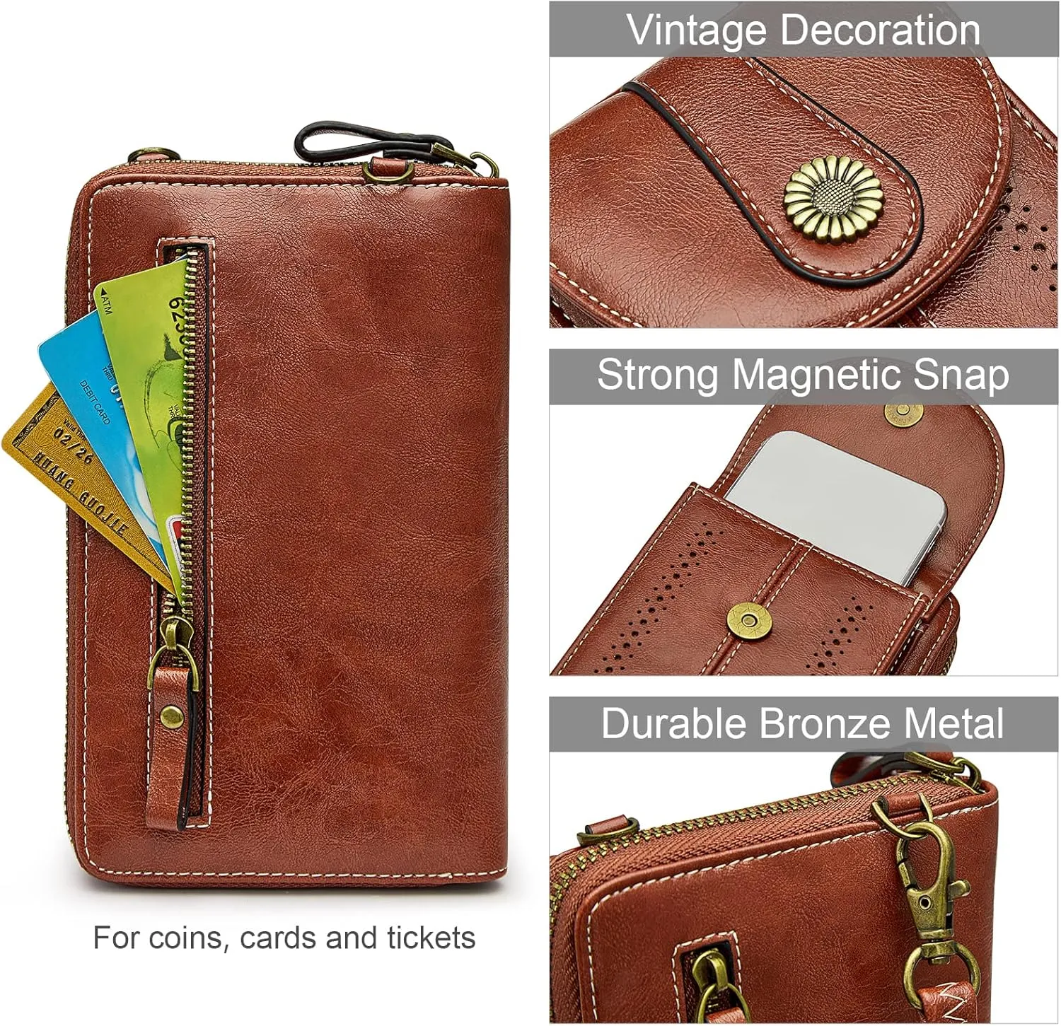 S-ZONE Women RFID Blocking Crossbody Cell Phone Purse Small Faux Leather Wallet Purse