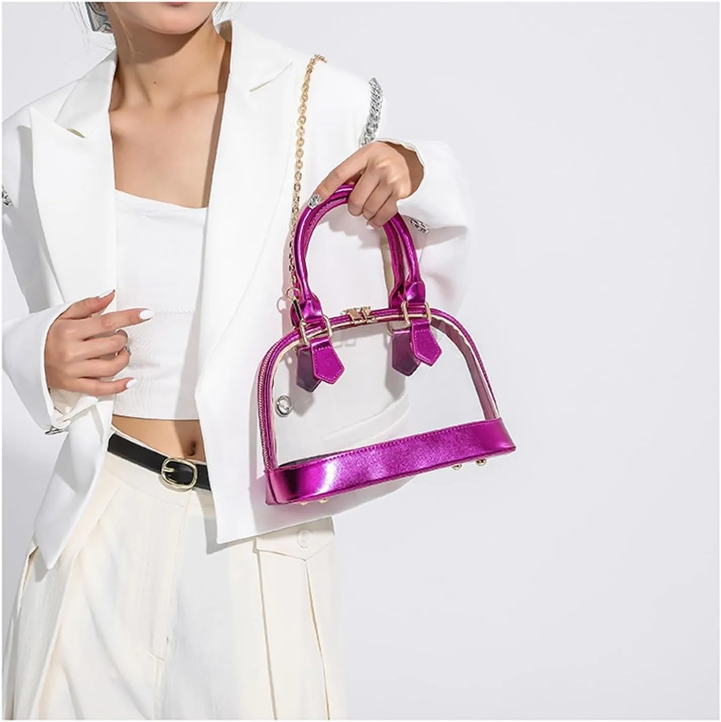 Small Clear Jelly Bags Top Handle Shoulder Crossbody Bags PVC Handbags Purses Satchel(Rose red)