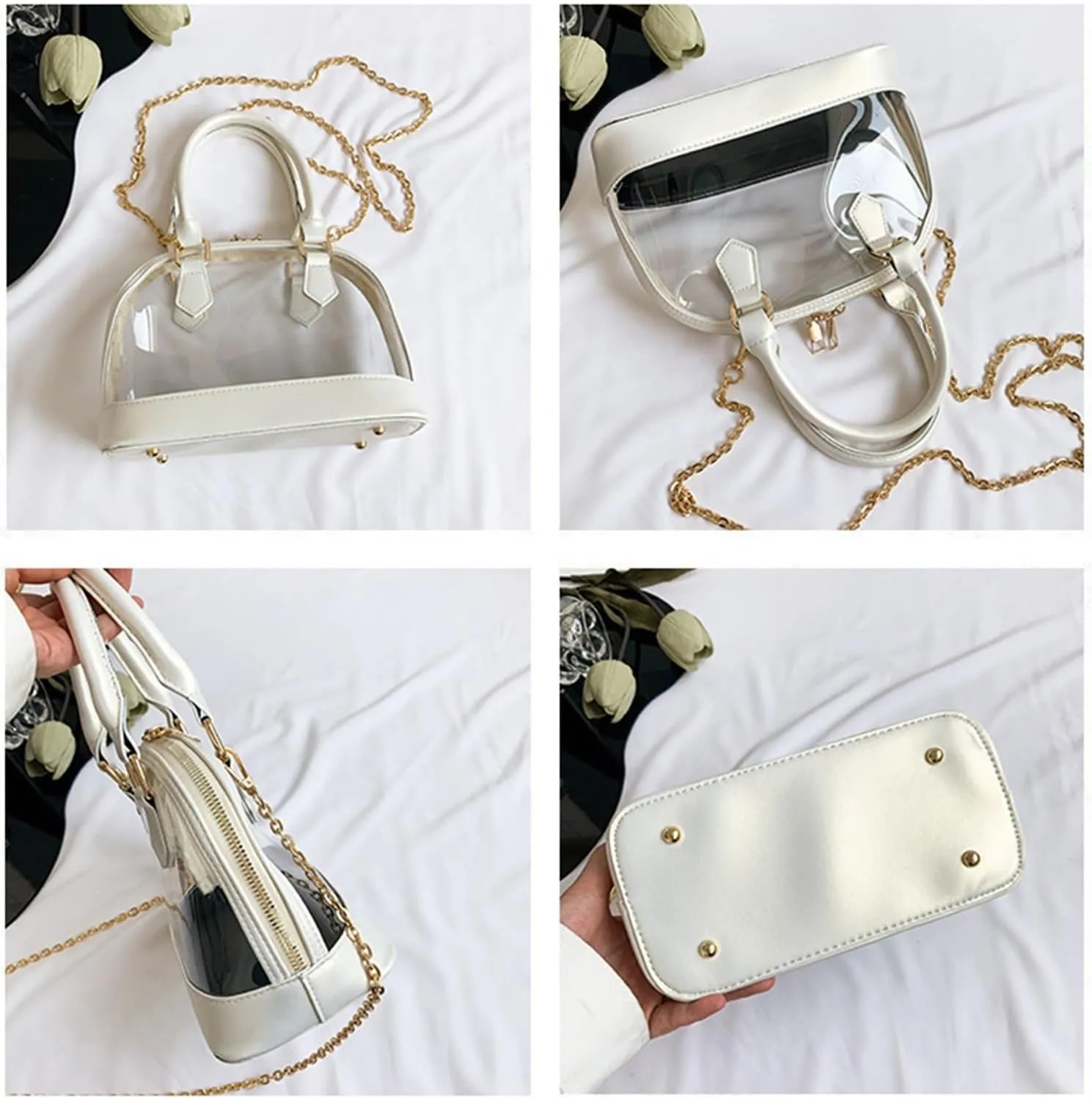 Small Clear Jelly Bags Top Handle Shoulder Crossbody Bags PVC Handbags Purses Satchel(Rose red)
