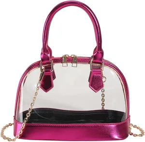 Small Clear Jelly Bags Top Handle Shoulder Crossbody Bags PVC Handbags Purses Satchel(Rose red)
