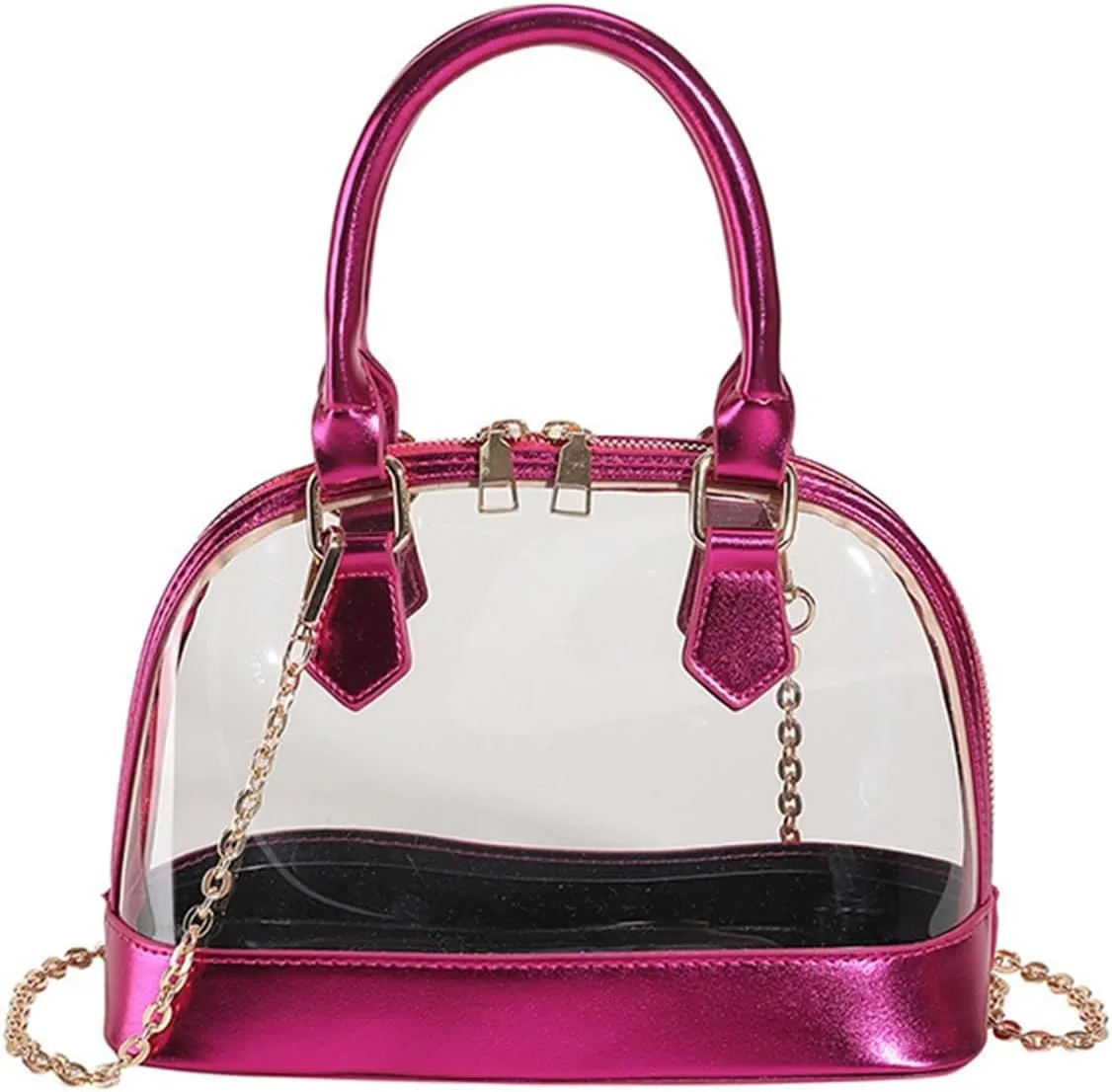 Small Clear Jelly Bags Top Handle Shoulder Crossbody Bags PVC Handbags Purses Satchel(Rose red)